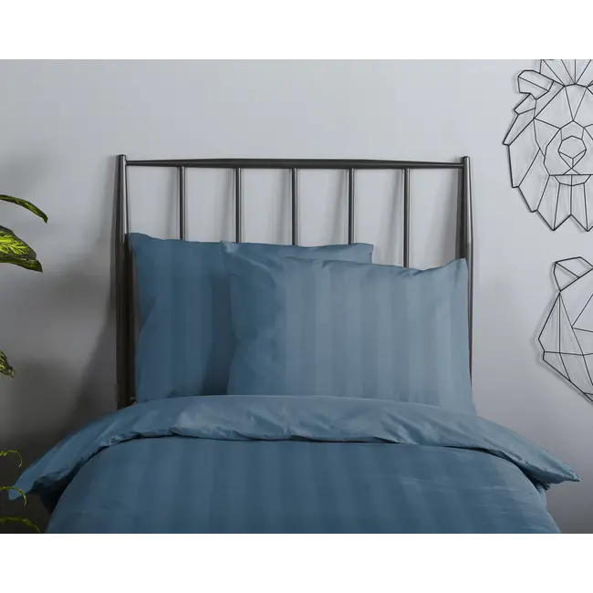 Peuterbed dekbedovertrek streep - Denim blauw - katoesatijn - 120x150 x 60x70 cm