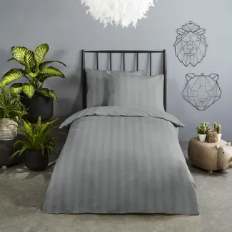 Descanso Peuterbed dekbedovertrek streep - grijs - katoesatijn - 120x150 x 60x70 cm