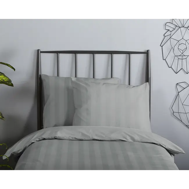 Peuterbed dekbedovertrek streep - grijs - katoesatijn - 120x150 x 60x70 cm