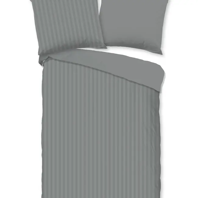 Peuterbed dekbedovertrek streep - grijs - katoesatijn - 120x150 x 60x70 cm