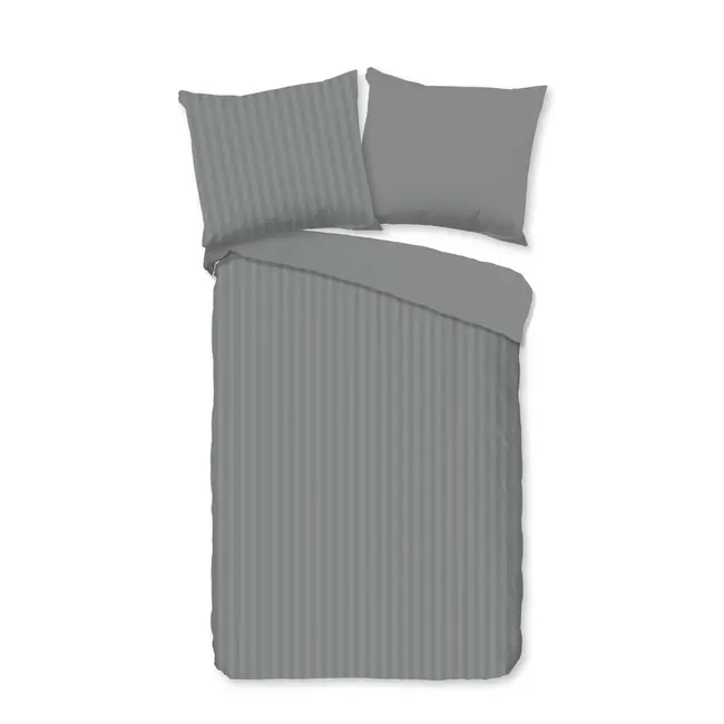 Peuterbed dekbedovertrek streep - grijs - katoesatijn - 120x150 x 60x70 cm