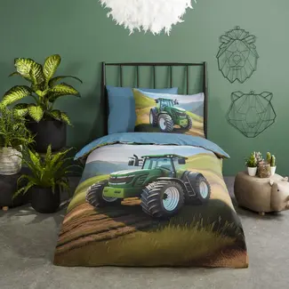 Good Morning Kinderdekbedovertrek Groene trekker - katoen - eenpersoons - 140x220 + 60x70 cm