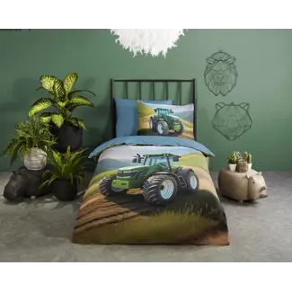 Good Morning Kinderdekbedovertrek Groene trekker - katoen - eenpersoons - 140x220 + 60x70 cm