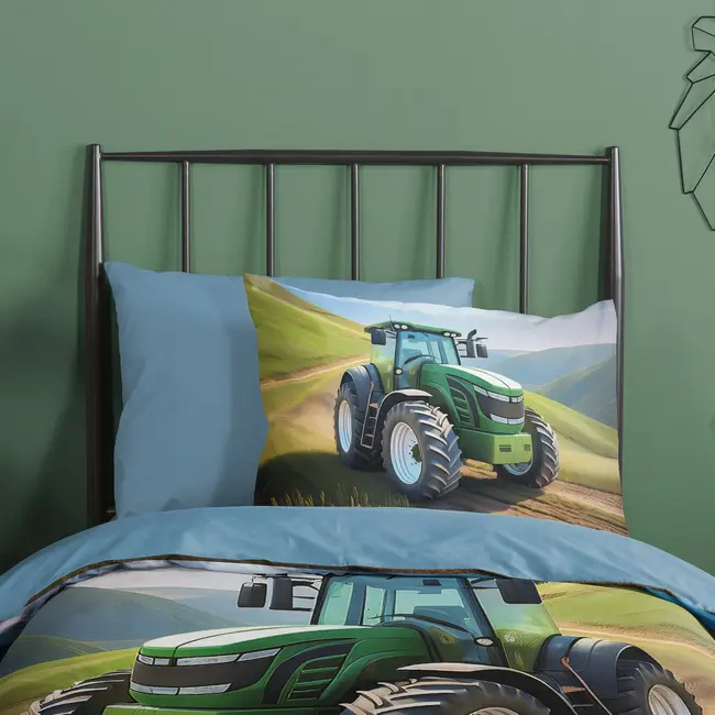 Kinderdekbedovertrek Groene trekker - katoen - eenpersoons - 140x220 + 60x70 cm