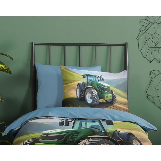 Kinderdekbedovertrek Groene trekker - katoen - eenpersoons - 140x220 + 60x70 cm