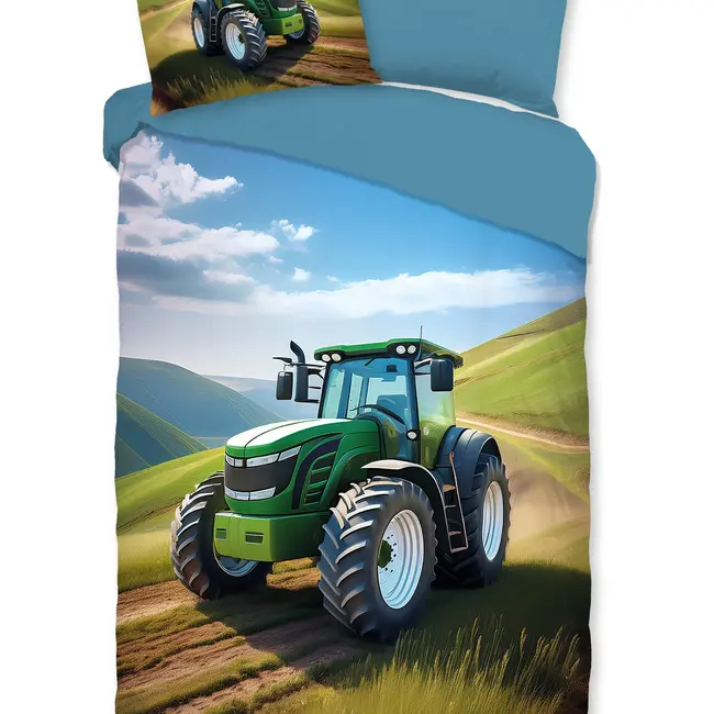 Kinderdekbedovertrek Groene trekker - katoen - eenpersoons - 140x220 + 60x70 cm