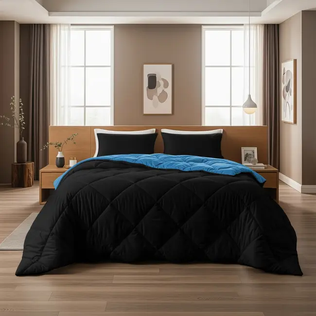 Lazy dekbed zonder overtrek incl. kussensloop Diamond  - zwart/blauw