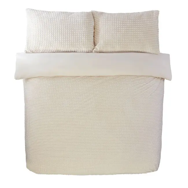 Teddy fleece dekbedovertrek met cashmere - Waffle - crème