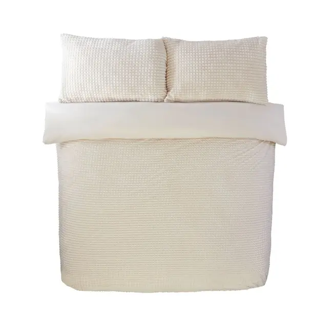 Teddy fleece dekbedovertrek met cashmere - Waffle - crème