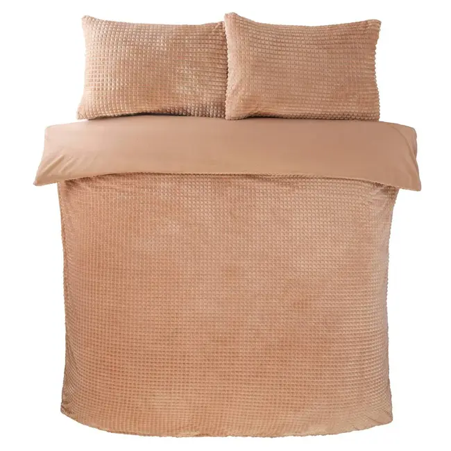 Teddy fleece dekbedovertrek met cashmere - Waffle - latte