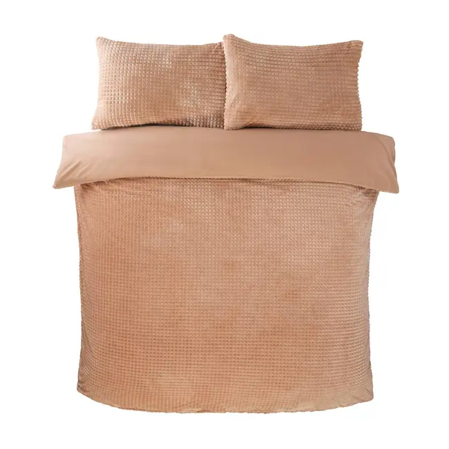 Teddy fleece dekbedovertrek met cashmere - Waffle - latte