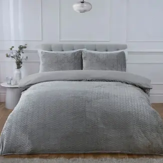 So Soft Teddy fleece dekbedovertrek met cashmere - Chevron - grijs