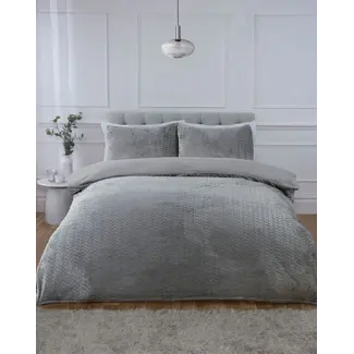 So Soft Teddy fleece dekbedovertrek met cashmere - Chevron - grijs