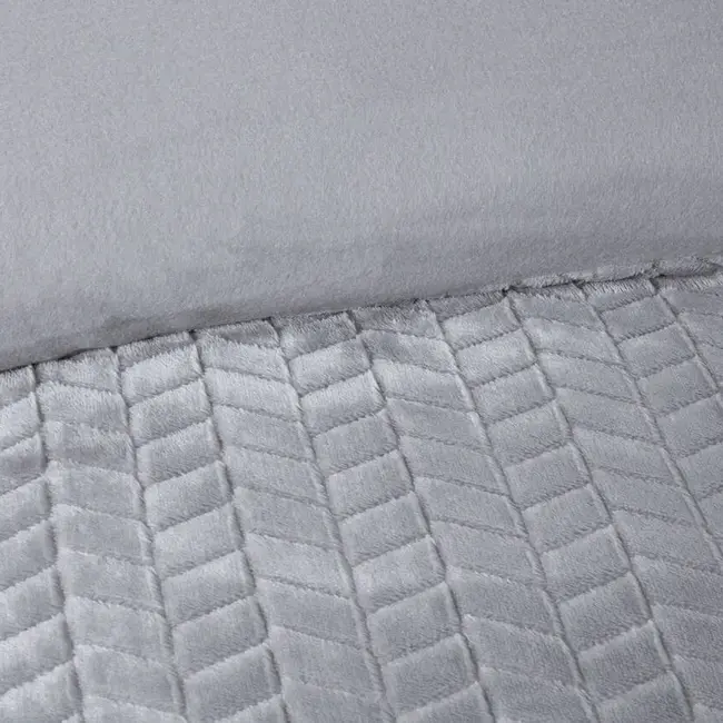 Teddy fleece dekbedovertrek met cashmere - Chevron - grijs