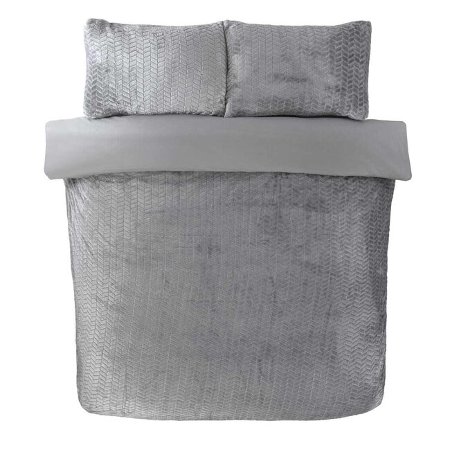 Teddy fleece dekbedovertrek met cashmere - Chevron - grijs
