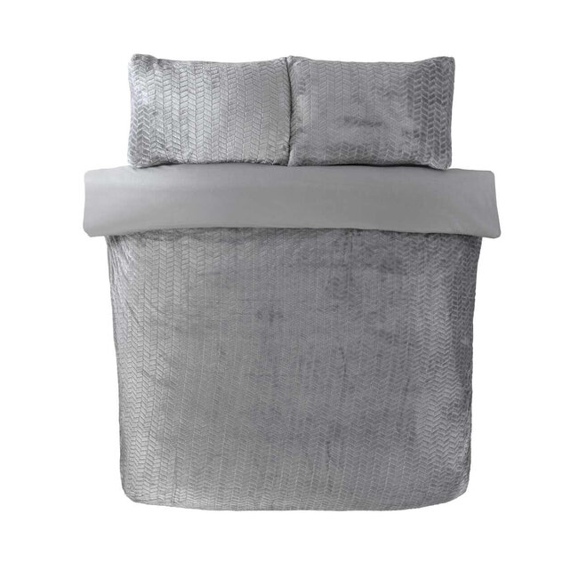 Teddy fleece dekbedovertrek met cashmere - Chevron - grijs