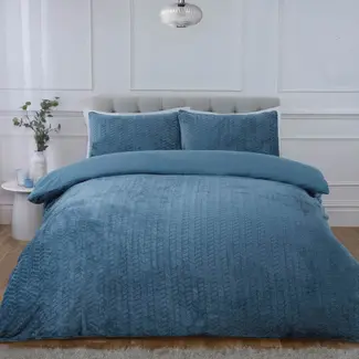 So Soft Teddy fleece dekbedovertrek met cashmere - Chevron - petrol