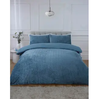 So Soft Teddy fleece dekbedovertrek met cashmere - Chevron - petrol