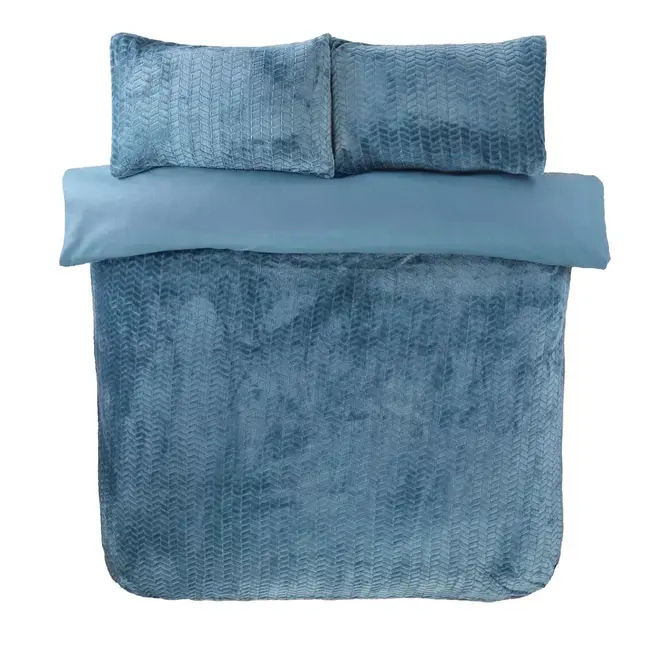 Teddy fleece dekbedovertrek met cashmere - Chevron - petrol