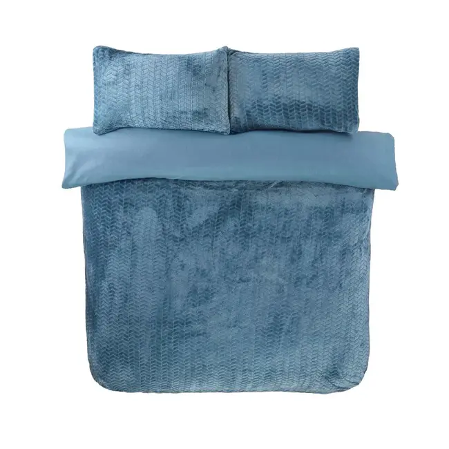 Teddy fleece dekbedovertrek met cashmere - Chevron - petrol