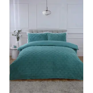So Soft Teddy fleece dekbedovertrek met cashmere - Check - mintgroen