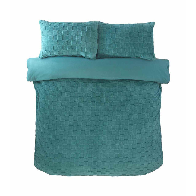 Teddy fleece dekbedovertrek met cashmere - Check - mintgroen