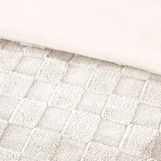 Teddy fleece dekbedovertrek met cashmere - Check - crème