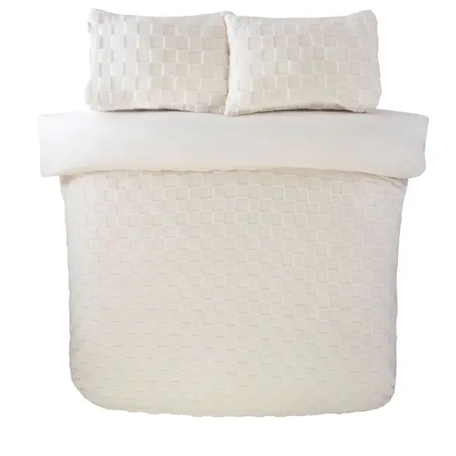 Teddy fleece dekbedovertrek met cashmere - Check - crème