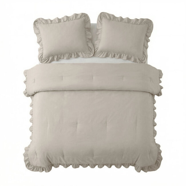 Lazy dekbed zonder overtrek Ruffles - exclusief kussensloop - Beige/Grijs