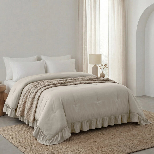 Lazy dekbed zonder overtrek Ruffles - exclusief kussensloop - Beige/Grijs