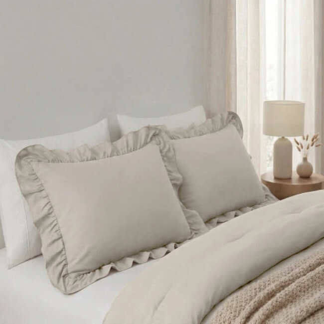 Lazy kussensloop Ruffles - Beige/Grijs - 2 stuks 60x70 cm