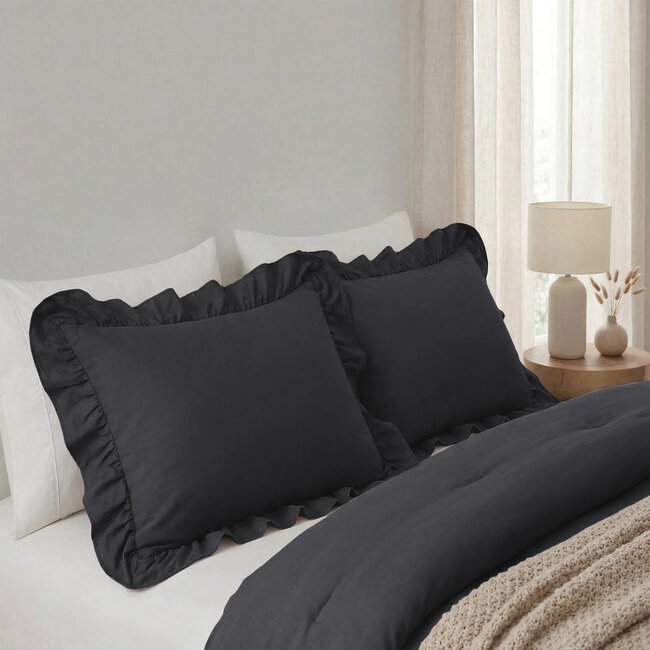 Lazy kussensloop Ruffles - Antraciet - 2 stuks 60x70 cm