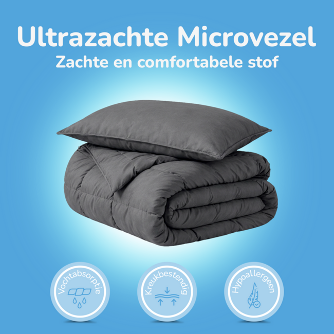 Dekbed zonder overtrek Decoware - inclusief kussensloop - Antraciet