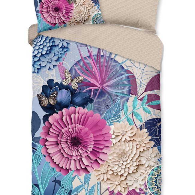 Katoensatijn dekbedovertrek Nishell - blauw