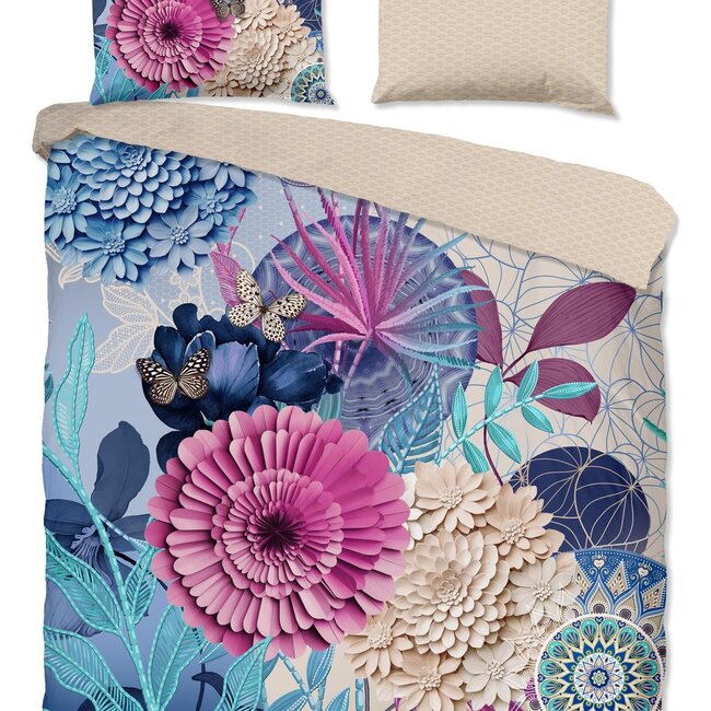 Katoensatijn dekbedovertrek Nishell - blauw