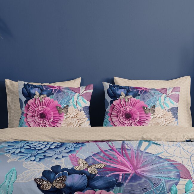 Katoensatijn dekbedovertrek Nishell - blauw