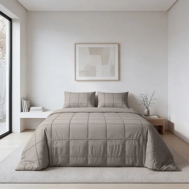 Microvezel dekbedovertrek Check Pintuck - taupe