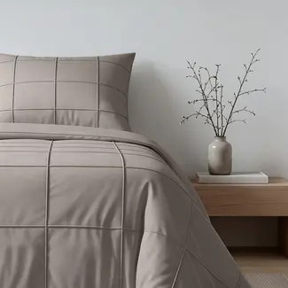 Sleeptime Microvezel dekbedovertrek Check Pintuck - taupe