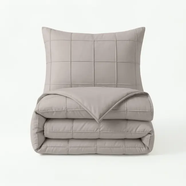 Microvezel dekbedovertrek Check Pintuck - taupe