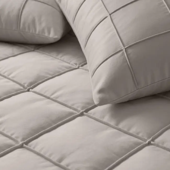 Microvezel dekbedovertrek Check Pintuck - taupe