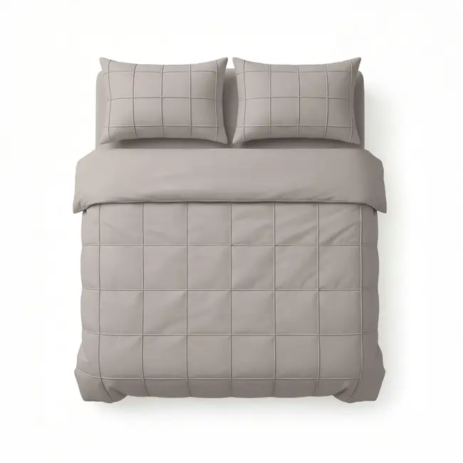 Microvezel dekbedovertrek Check Pintuck - taupe