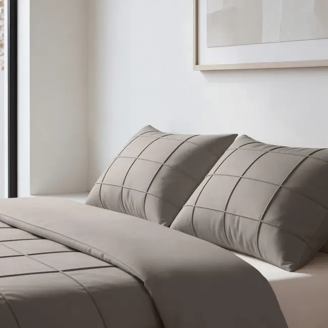 Microvezel dekbedovertrek Check Pintuck - taupe