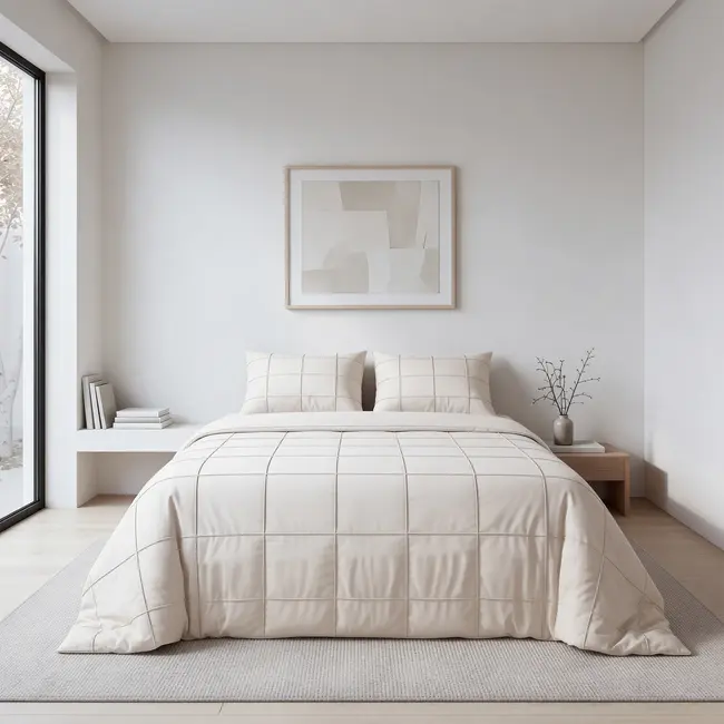 Microvezel dekbedovertrek Check Pintuck - beige