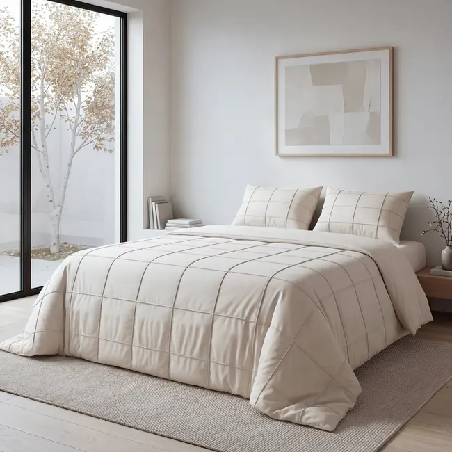 Microvezel dekbedovertrek Check Pintuck - beige