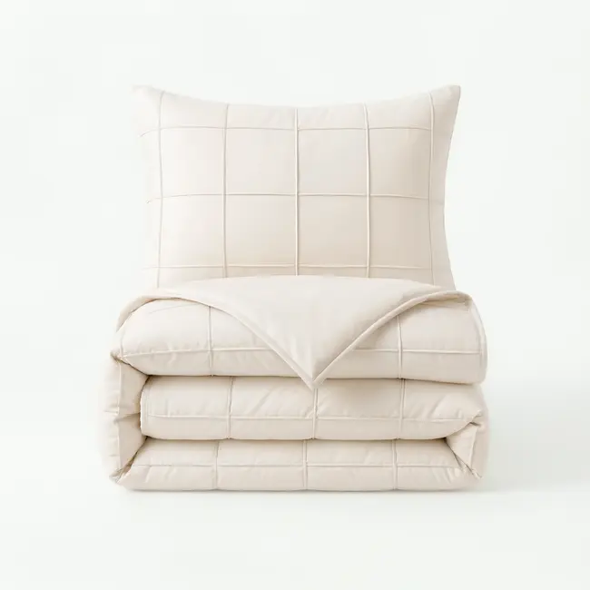 Microvezel dekbedovertrek Check Pintuck - beige