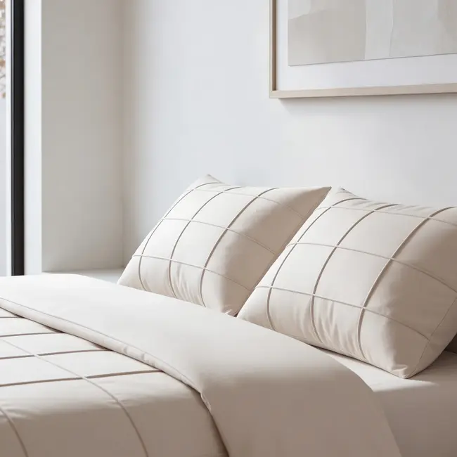 Microvezel dekbedovertrek Check Pintuck - beige