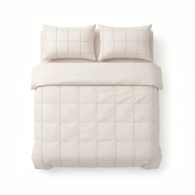 Microvezel dekbedovertrek Check Pintuck - beige