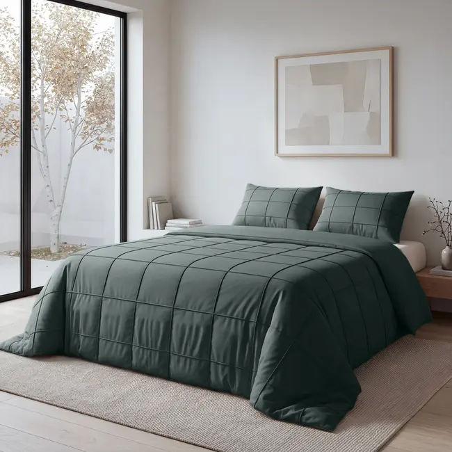 Microvezel dekbedovertrek Check Pintuck - groen