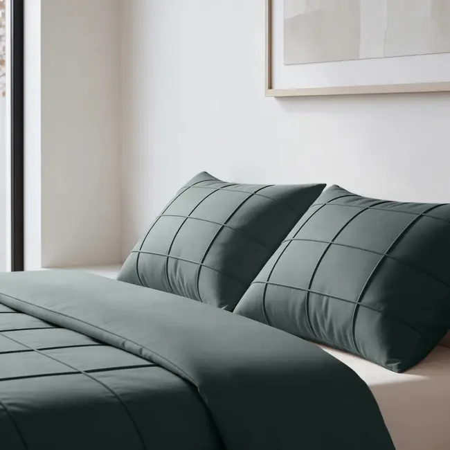 Microvezel dekbedovertrek Check Pintuck - groen