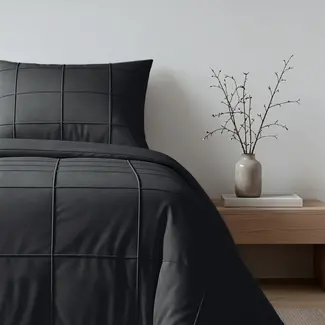 Sleeptime Microvezel dekbedovertrek Check Pintuck - zwart